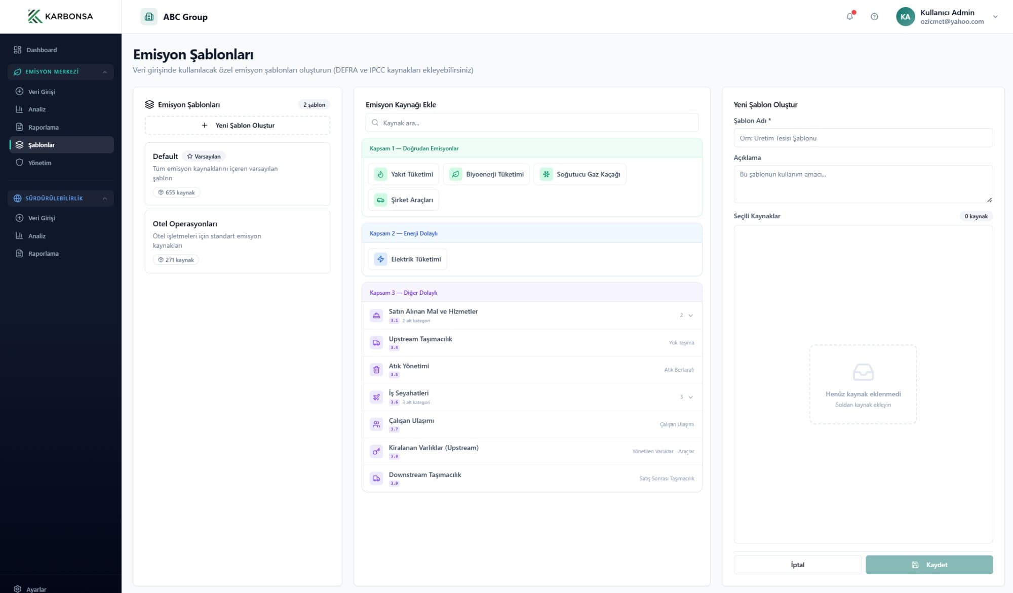 Emisyon Şablonları — Özelleştirilmiş şablon oluşturma