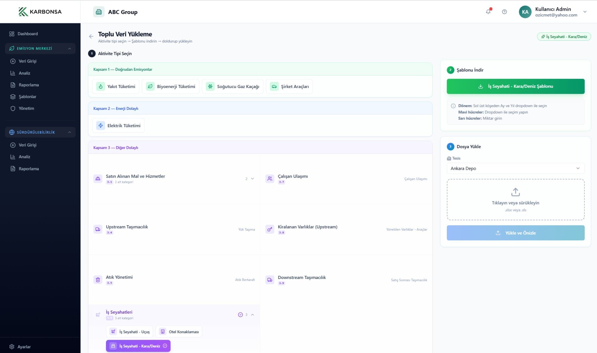 Toplu Veri Yükleme — Excel şablonu ile hızlı veri girişi